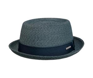 Stetson Ruviano Pork Pie Strohhut Melierter Hut UV Schutz 40+ Damen Herren Frühjahr Sommer dunkelblau XL (60-61 cm)