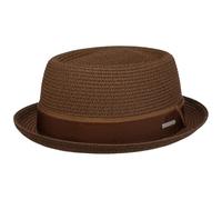 Stetson Ruviano Pork Pie Strohhut Melierter Hut UV Schutz 40+ Damen Herren Frühjahr Sommer Dunkelbraun XXL (62-63 cm)
