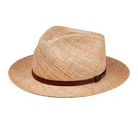 Stetson Tentova Fedora Strohhut Damen/Herren - Strandhut aus 100% Stroh - Travellerhut mit Ledergarniturband - Frühjahr/Sommer Natur M (56-57 cm)