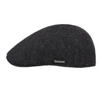 Stetson Texas Wool Herringbone Cap Flatcap Schirmmütze Mütze Gatsbymütze Wollcap Herren - Wintercap mit Schirm, Futter Winter Herbst-Winter - M (56-57 cm) schwarz-grau