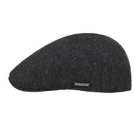Stetson Texas Herringbone Flatcap Herren mit Baumwollinnenfutter Herbst Winter schwarz-grau S (54-55 cm)