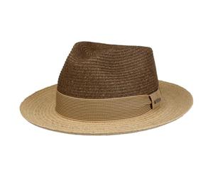 Stetson Toyo Raffia Fedora Strohhut Ripsband Mehrfarbig Damen und Herren Frühling Sommer Dunkelbraun L (58-59 cm)
