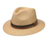 Stetson Vermaron Traveller Panamahut Naturfarbener Hut mit Garniturband aus Leder Made in Ecuador Herren Frühjahr Sommer UV-Schutz 40+ Natur XL (60-61 cm)