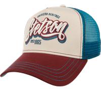 Stetson Wordmark Logo Trucker Cap Basecap Baseballcap Truckercap Meshcap Herren - Snapback, mit Schirm, Futter, Futter Frühling-Sommer Herbst-Winter Frühjahr Sommer Herbst Winter - One Size blau-rot
