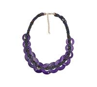 Steuer Modeschmuck Collierkette Glasperlenkette mit Muschelringen lila Einheitsgröße