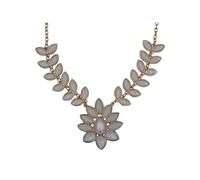 Steuer Modeschmuck Collierkette Metall Collier goldfarben mit Blätterzierde weiß Einheitsgröße