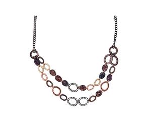 Steuer Modeschmuck Collierkette Metallcollier 2-reihig in kupferbraun mit Strasszierde Einheitsgröße