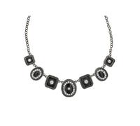 Steuer Modeschmuck Collierkette Metallcollier altsilberfarben mit 7 Anhängern mit Kristallstein Einheitsgröße