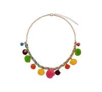 Steuer Modeschmuck Collierkette Metallcollier goldf. Mit bunten Textil-Pompoms Einheitsgröße
