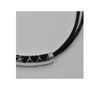Steuer Modeschmuck Collierkette Textilkette, schwarz, mit silberfarbener Herzapplikation Einheitsgröße