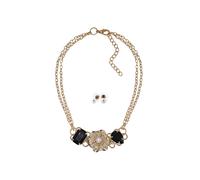 Steuer Modeschmuck Kette Ohrstecker Metall glänzend vergoldet gelb Glasstein Schwarz Perle Einheitsgröße