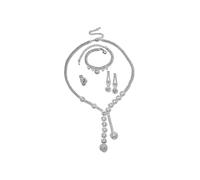 Steuer Modeschmuck Set Kette Ohrringe Armband Ring Metall glanz Strass weiß Einheitsgröße