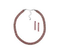 Steuer Modeschmuck Set Kette Ohrringe Metall 40+6,0cm glanz Glasstein rot Einheitsgröße