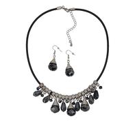 Steuer Set Collier Ohrschmuck Metall Glasstein schwarz Schwarz Damen