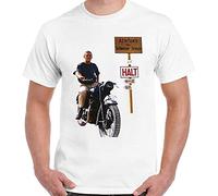 Steve McQueen - The Great Escape - Mens Retro Old Movie T-Shirt Motorbike Bike White L
