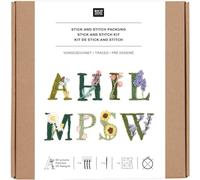 Stick & Stitch Packung Blumenalphabet, bunt, inkl. wasserlöslicher, bedruckter Stickvorlage, Stickgarn, Sticknadel und Anleitung