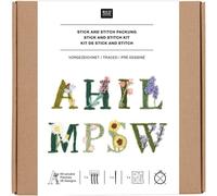 Stick & Stitch Packung Blumenalphabet, bunt, inkl. wasserlöslicher, bedruckter Stickvorlage, Stickgarn, Sticknadel und Anleitung