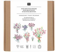 Rico Design Stick & Stitch-Packung Blumensträuße XL - 7 Motive, inkl. Stickgarn & Sticknadel