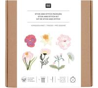 Rico Design GmbH & Co.KG Stick & Stitch Packung Frühlingsblumen, inkl. wasserlöslicher Stickvorlage, inkl. wasserlöslicher, bedruckter Stickvorlage, Stickg