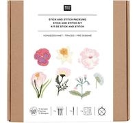 Rico Design Stick & Stitch Packung Frühlingsblumen – inkl. wasserlöslicher, bedruckter Stickvorlage
