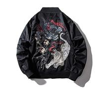 Stickerei Herren Damen Paar Bomberjacke Drachen Tiger Herbst Winter Pilot Jacke Herren Hip Hop Japanische Baseball Jugend Jacke Streetwear Oberbekleidung Stickerei Handwerk Große Größe,Schwarz D