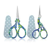 Stickerei Schere Kleine, 2PCS Edelstahl Handwerk Schere zum Nähen Gewinde Nadelarbeit Handwerk Trimmen mit gefälschter Leder Schere Abdeckung (Blau mit Blumen)