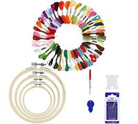 Stickerei Starter Kit, Sticken Set, 50 Farbfäden, 4 Stück Bambus Stickrahmen, Kreuzstich Tools für Erwachsene und Kinder Anfänger