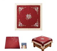 Stickpackung Tischdecken, Stickerei Set Anfänger Gartenblume DIY Handgemachte Kreuzstich Vorgedruckt Selbersticken, Zartes Design aus Gestrickter Spitze, Stickset mit Stickvorlage, 90 x 90 cm, Rot