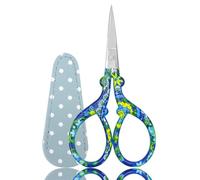 Stickschere Stoffschere Kleine Handwerk Edelstahl Schere zum Nähen Gewinde Nadelarbeit Handwerk Trimmen 1pcs mit gefälschtem Leder Schere Abdeckung (Blau und Weiß)