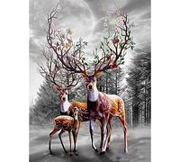 Stickset Stickbilder Kreuzstich Hirsch Vorgedruckt Stickset Stickvorlage Stickbild Stickerei 11Ct DIY Vorgedruckte Leinwand Home Dekor 40X50Cm