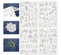 Stickvlies Wasserlöslich,Dancepandas 4 Blatt 100 Stück Wasserlösliche Stickmuster,Stickvorlagen Wasserlöslich,Wasserlösliches Stickvlies,mit Blumenmustern and Stitch Selbstklebender