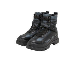 Stiefel BUFFALO "Buffalo ASPHA COM - VEGAN NUBUCK", Damen, Gr. 39, schwarz, camo, Polyurethan, unifarben, Schuhe Stiefel (92128155-39) schwarz, camo