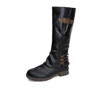 Stiefel Damen Langer Schaft Warme Leder Stiefel Flach Vintage Stiefel Weitschaft Boots Winter Cowboystiefel Damen Weite H Kniehohe Stiefel Winterstiefel mit Absatz Winterboots Schaft