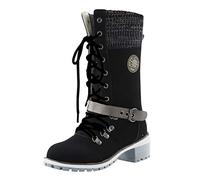 Stiefel Damen Mode-Stiefel Stiefel Fashion Square Heels Lace Up Runde Zehe Feste Stiefel Schuhe (43,schwarz)