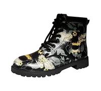 Stiefel Damen Sommer Weiße Stiefel Damen Schnürstiefelette Damenschuhe Farbdruck Stiefeletten quadratischer Absatz Freizeitschuhe modische weiche Sohle nackte Damenstiefel rutschfeste Schuhe