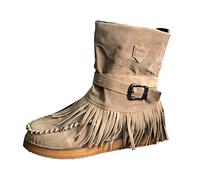 Stiefel Frauen Mode Casual Round Toe Retro Fransen Short Ankle Flat Schuhe (40,1Braun)