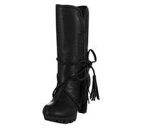 Stiefel Frauen Winterstiefel Damen Hohe Stiefel Schuhe Frauen Winter High Heel Stiefel Bogen Warme Plüschabsätze Winter (38,Schwarz)