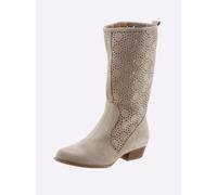 Stiefel HEINE, Damen, Gr. 35, grau (taupe), Leder, Rindsleder, Veloursleder, Schuhe Stiefel (12795033-35) taupe