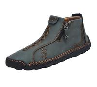 Stiefel Herren Wasserdichte Leder Stiefeletten Mit ReißVerschluss Leder-BarfußSchuh Anti-Rutsch Barfussschuhe Breite Zehen Schuhe Handgefertigt Lederschuhe Atmungsaktive Wanderschuhe Trekkingstiefel