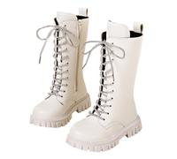 Stiefel Mädchen Fleece Gefüttert Boots Mädchen Langschaft Leder Reitstiefel mit Seitlichem Reißverschluss Schnürstiefel Elegant Stiefeletten Rutschfest Schuhe Warm Herbststiefel Winterstiefel