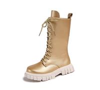Stiefel Mädchen Fleece Gefüttert Boots Mädchen Langschaft Leder Reitstiefel mit Seitlichem Reißverschluss Schnürstiefel Elegant Stiefeletten Rutschfest Schuhe Warm Herbststiefel Winterstiefel