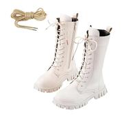 Stiefel Mädchen mit Fleece Gefüttert, Boots Mädchen Langschaft Leder Reitstiefel mit Seitlichem Reißverschluss Schnürstiefel Elegant Stiefeletten Rutschfest Schuhe Warm Herbststiefel Winterstiefel