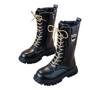 Stiefel Mädchen mit Fleece Gefüttert, Boots Mädchen Langschaft Leder Reitstiefel mit Seitlichem Reißverschluss Schnürstiefel Elegant Stiefeletten Rutschfest Schuhe Warm Herbststiefel Winterstiefel