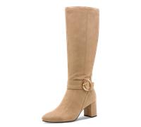 Stiefel MARCO TOZZI, Damen, Gr. 38, Normalschaft, beige, Textil, Veloursleder, unifarben, Schuhe Stiefel, Blockabsatz, Businessstiefel, Langschaftstiefel mit Zierschnalle (22766301-38) beige