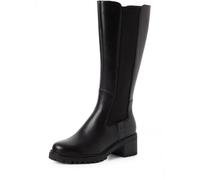Stiefel TAMARIS, Damen, Gr. 38, Normalschaft, beige (schwarz), Glattleder, unifarben, Schuhe Stiefel, Blockabsatz, Langschaftstiefel, Businessstiefel mit T-Logoprägung (26598313-38) schwarz