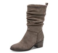 Stiefel TAMARIS, Damen, Gr. 38, taupe, Veloursleder, unifarben, Schuhe Stiefel, Blockabsatz, Kurzstiefel mit Falten am slouchy Schaft (66823649-38) taupe