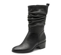 Stiefel TAMARIS, Damen, Gr. 40, schwarz, Glattleder, unifarben, Schuhe Stiefel, Blockabsatz, Kurzstiefel mit Falten am slouchy Schaft (22914930-40) schwarz