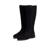 Stiefel TOMMY HILFIGER "ENAMEL FLAG SUEDE HIGH CHELSEA", Damen, Gr. 37, Normalschaft, schwarz (dunkelblau), Elastischer Einsatz, Veloursleder, unifarben, Schuhe Stiefel, Blockabsatz, Langschaftstiefel