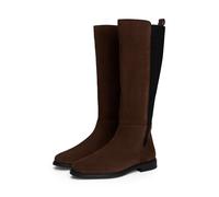Stiefel TOMMY HILFIGER "FLAG SUEDE LONG BOOT", Damen, Gr. 36, Normalschaft, braun (dunkelbraun), Veloursleder, Schuhe Stiefel, Langschaftstiefel, Reißverschlussstiefel mit Logoflaggen-Detail (23147337