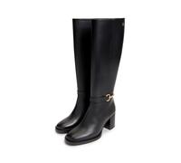 Stiefel TOMMY HILFIGER "TH STUD HEEL RIDING KNEE BOOT", Damen, Gr. 37, Leder Textil, Normalschaft, schwarz, Nappaleder, Schuhe Stiefel, Blockabsatz, Langschaftstiefel mit modischem Zierriegel (8498052